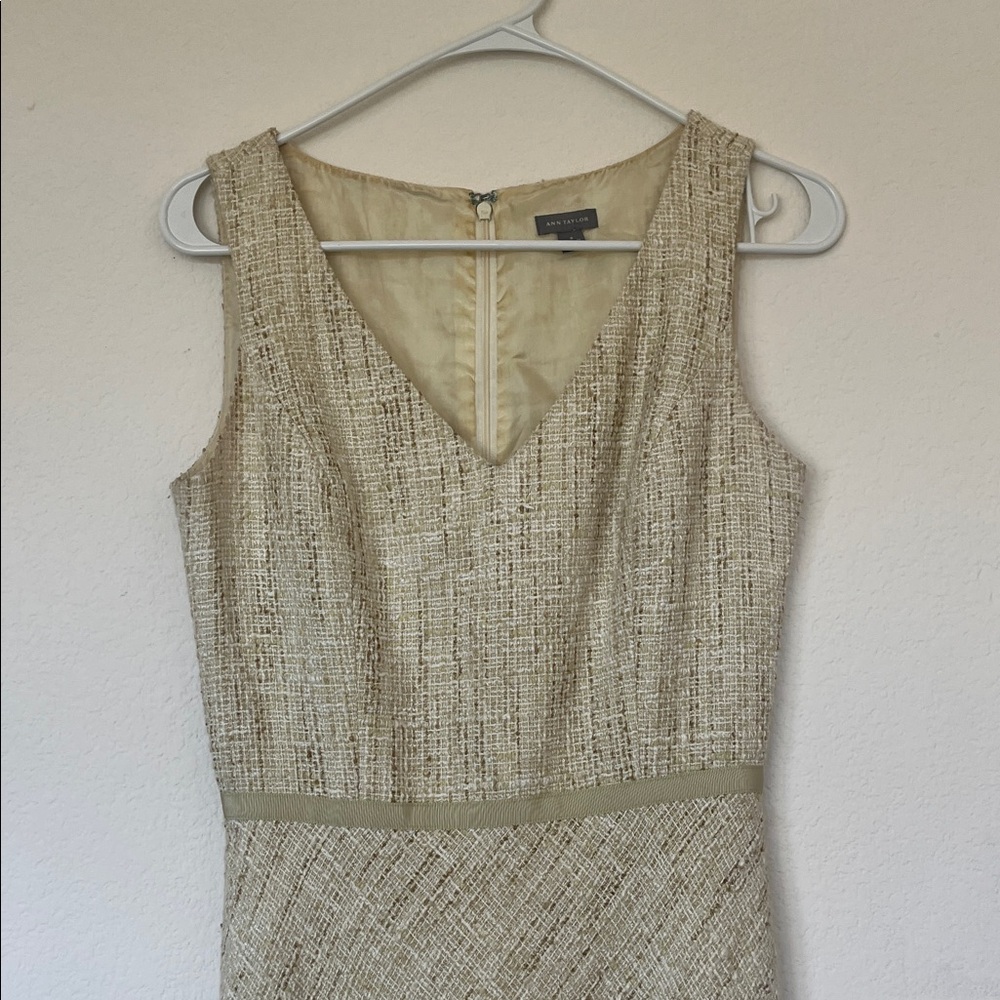 Ann Taylor Textured Cream Midi Dress